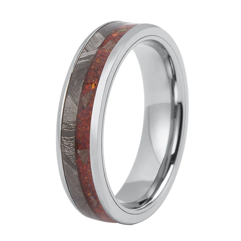 Stainless steel antler inlay meteorite ring men rings