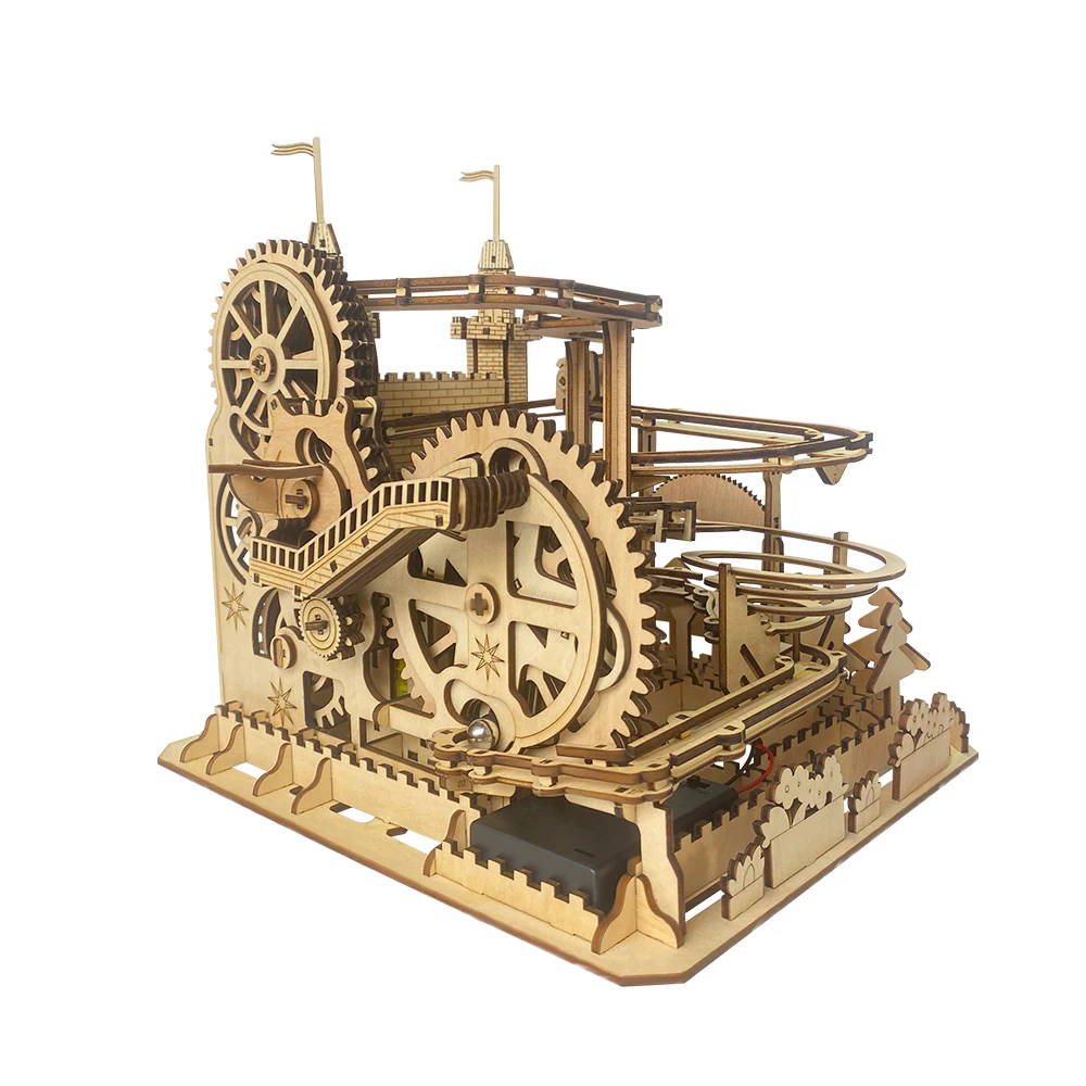 Wooden Castle Mechanical Gear Marble Running Track 3D Wooden PuzzleS Educational Toys for Kids and Adult