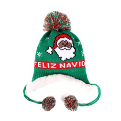 The Amazon sales winter Christmas hat knitted thick warm earflap beanie hats fleece lining pom pom beanie hat