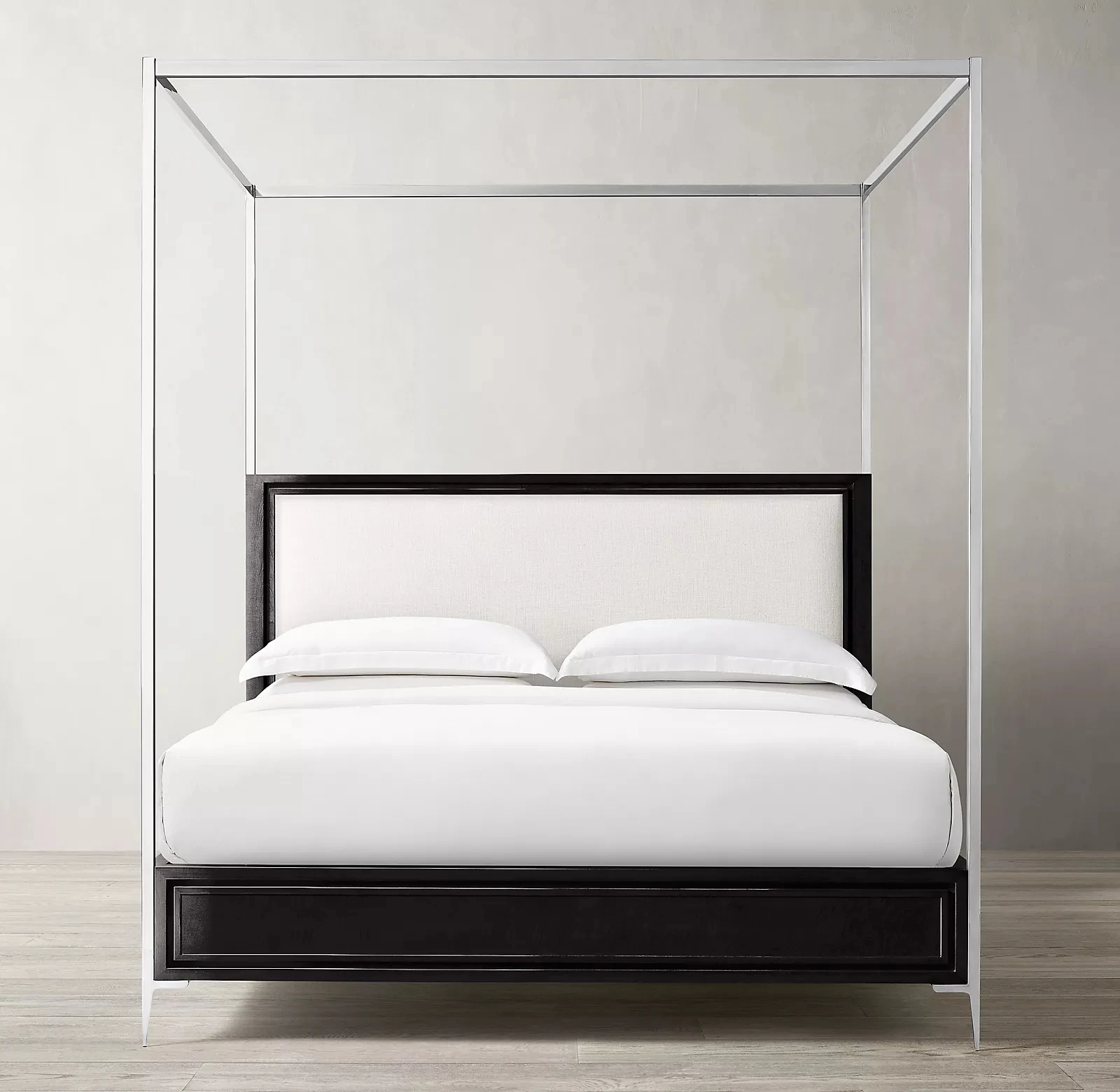 Factory direct platform solid wood panel frame king queen size canopy bedroom furniture wooden beds with metal leg