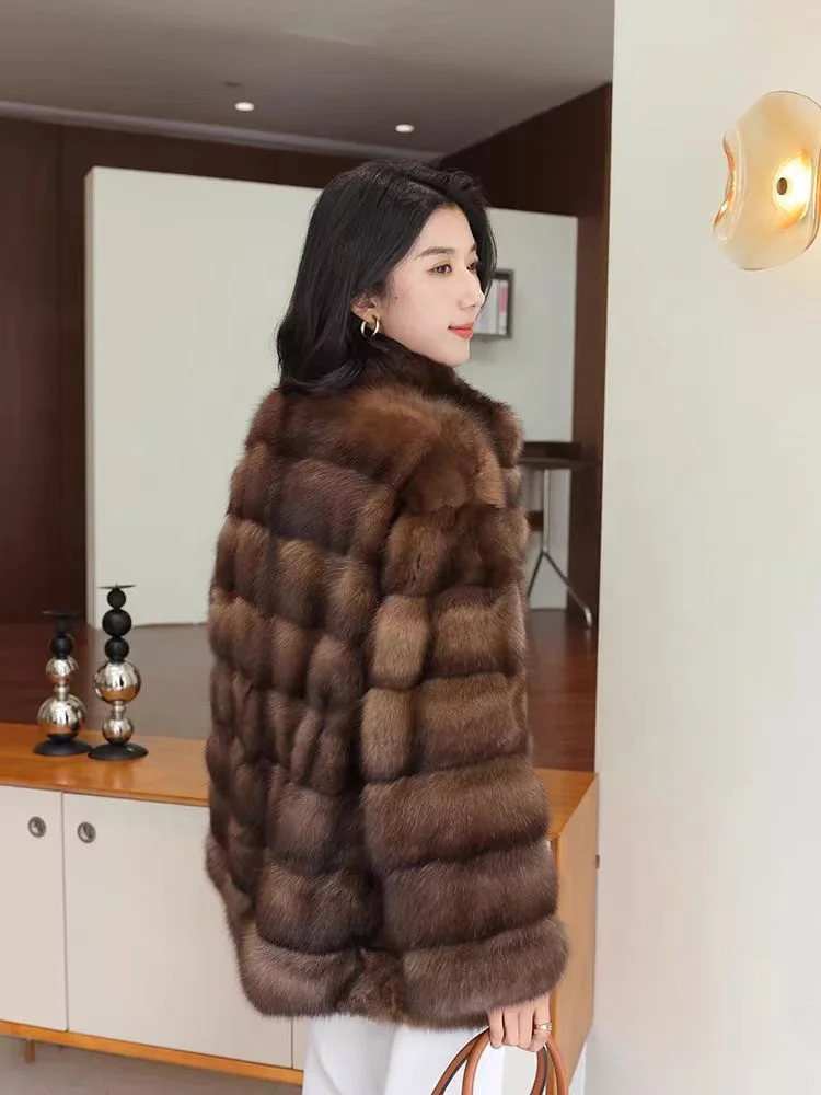 custom Women  Russia  real sable fur   coat   Winter Long 75cm pure natural sable fur overcoat