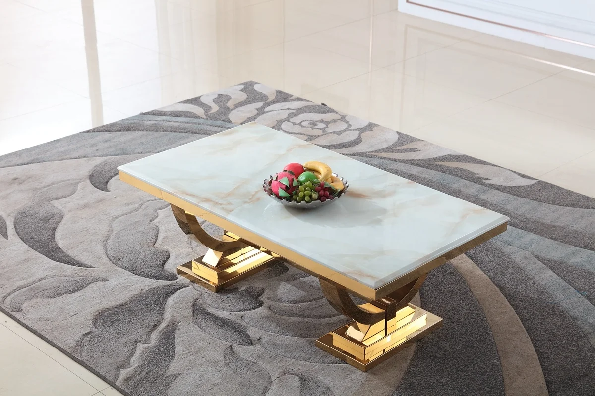 
Visionnaire Home Contemporary Luxury Marble Center Table Gold Stainless Steel Glass Coffee Table 