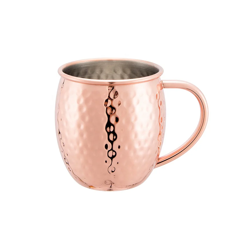 550ml hammered copper plated mug with stainless steel handle