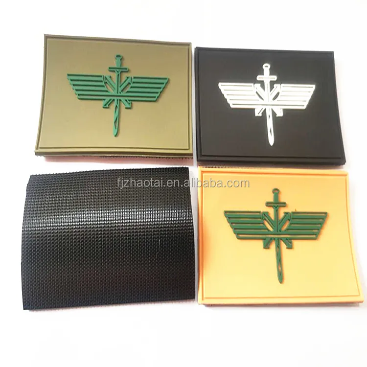 ZT custom personalized fashion branded name logo embossed printed PVC badges with hook and loop sticky backing