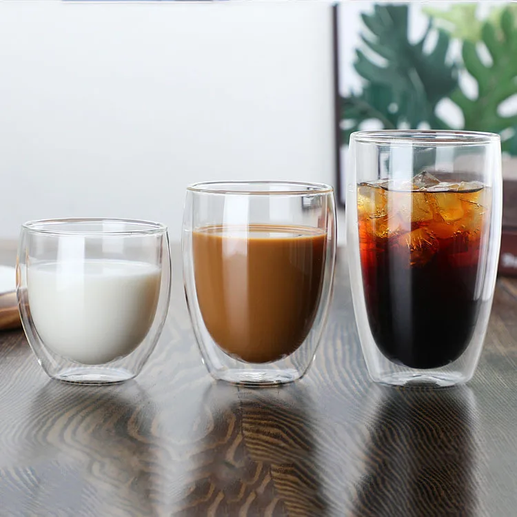 Home Gift Drinkware Double Layer Heatproof Coffee Latte Milk Juice Beer Drink Clear Glass Mug Cup Borosilicate Glass Cups