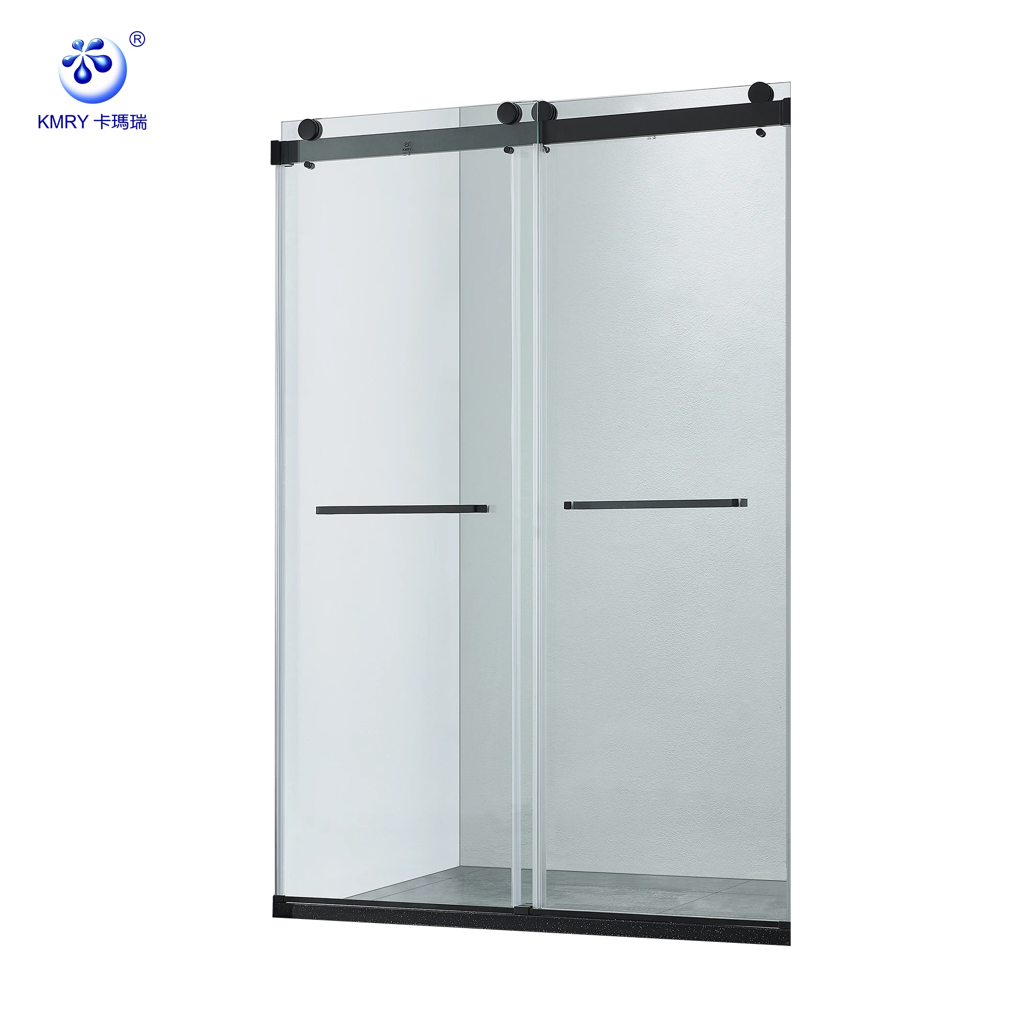 Black Bypass Straight Corner 10mm Tempered Glass Frameless Shower Enclosure Bathroom Sliding Shower Door