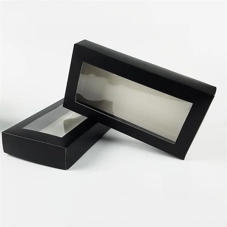 Custom Printed Black Paper Packaging Box With Plastic Window