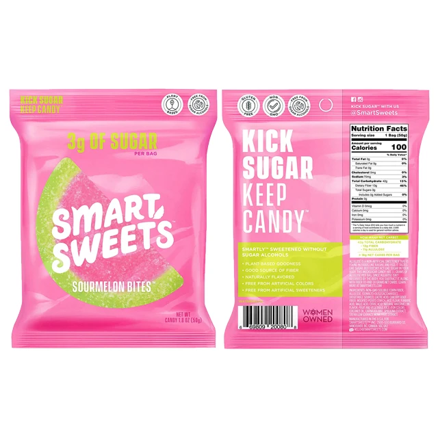 Custom 50g Food Grade Back Seal Heat Seal Plastic Bag For Snack Biscuit Chips Candy Soft Sweets Packaging Bags