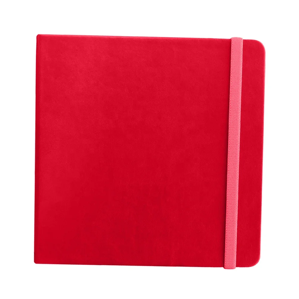 Square Hardcover Pink/Orange/Red PU Cover Sketchbook for Artist With Elastic Closure and Expandable Pocket