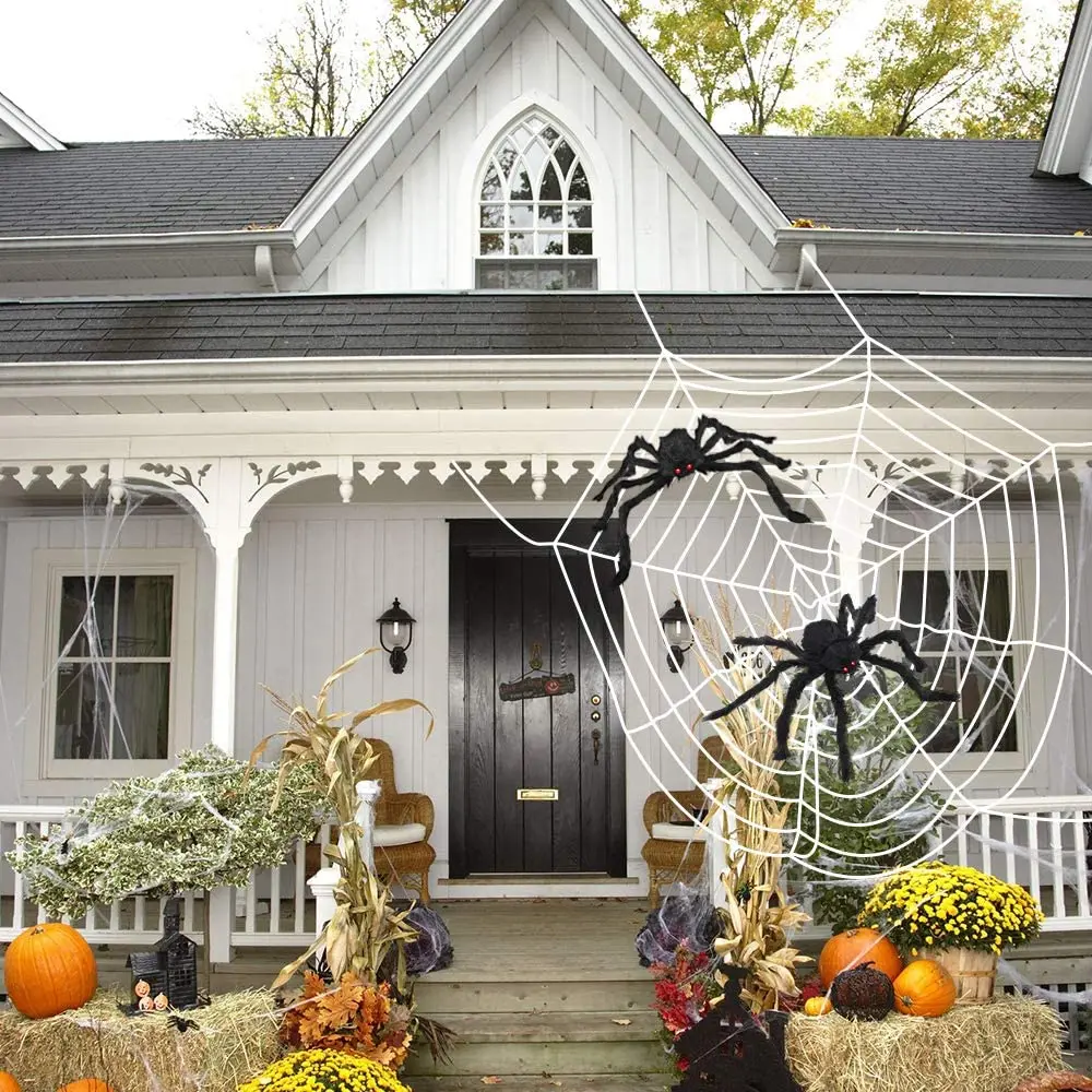 Halloween Decoration Spider Props Ghost Festival Layout Decoration Set Black Simulation Plush Spider  Web