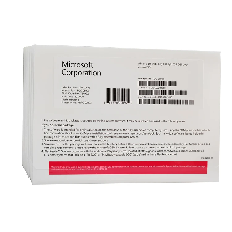 Microsoft Windows 10 Professional 64bit английский OEM DVD Box полный пакет Win 10 Pro