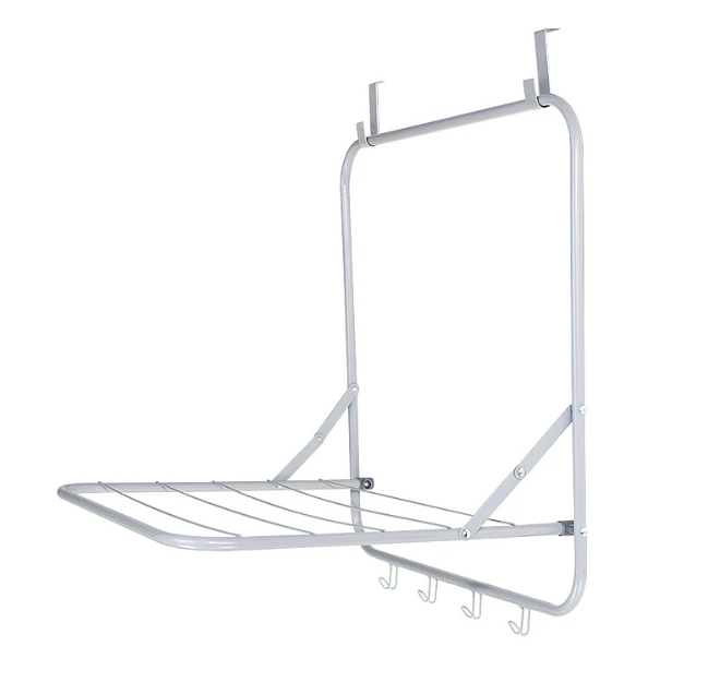 Folding Over Door Hanger Shelf Clothes Hanging Laundry Rack With 4 Hooks Steel tube Door Coat Racks Folding Clothes Drying Rack