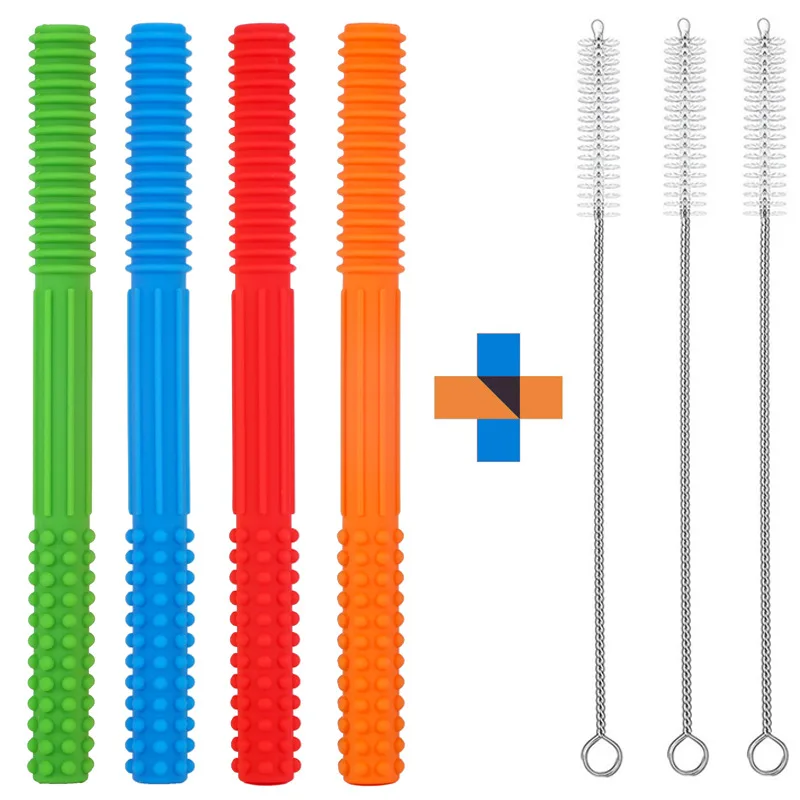 Силиконовая трубка с отверстиями, мотор для полости рта, меч для укуса, детский кулон для жевания, игрушка для прорезывания зубов, сенсорная игрушка 176*16,5 мм