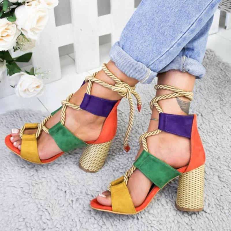 2020 летние модные женские сандалии в римском стиле на высоком каблуке