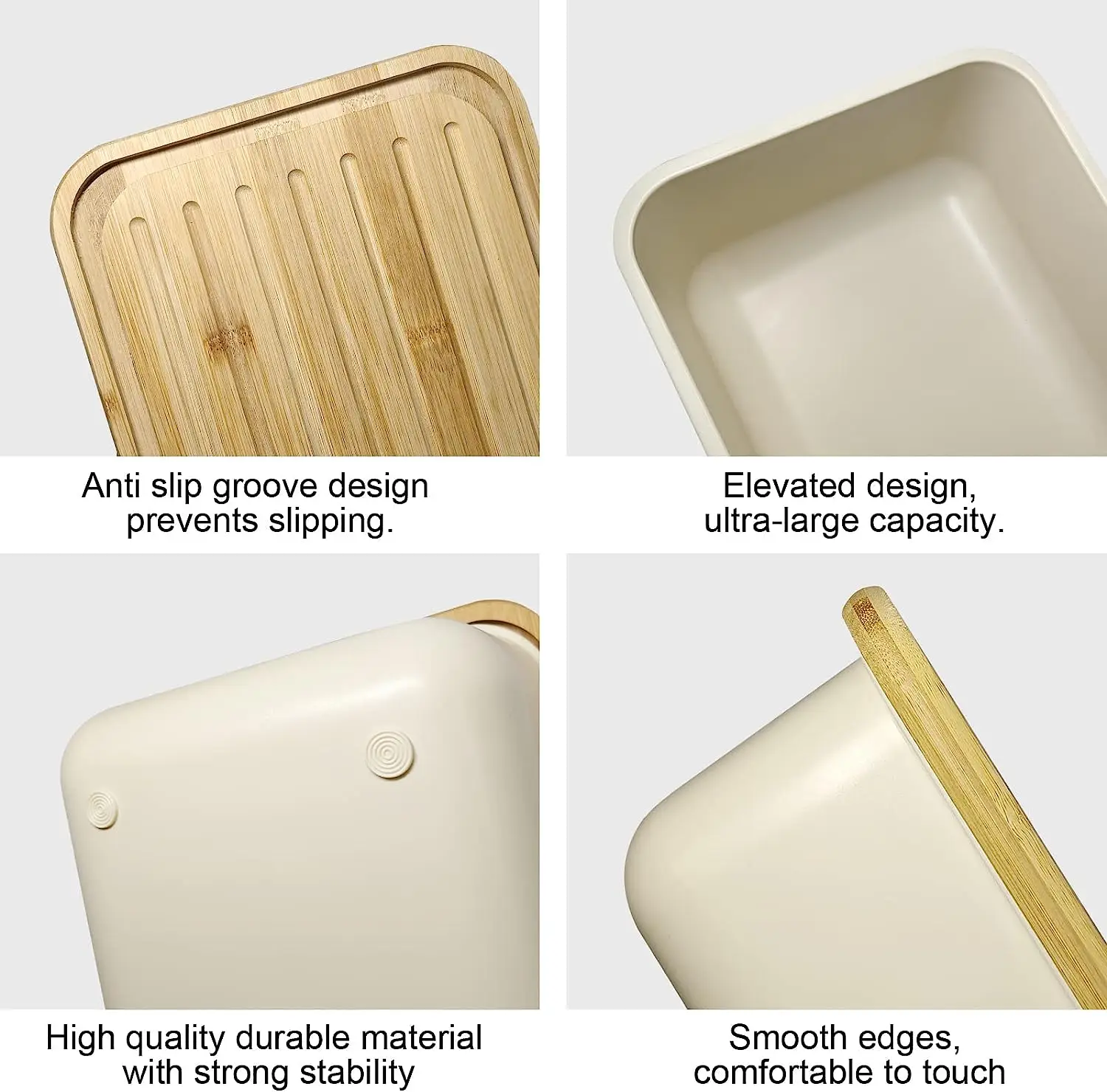 Oblong shape Big capacity high quality RPET material with strong stability Elevated design with bamboo lid household bread box