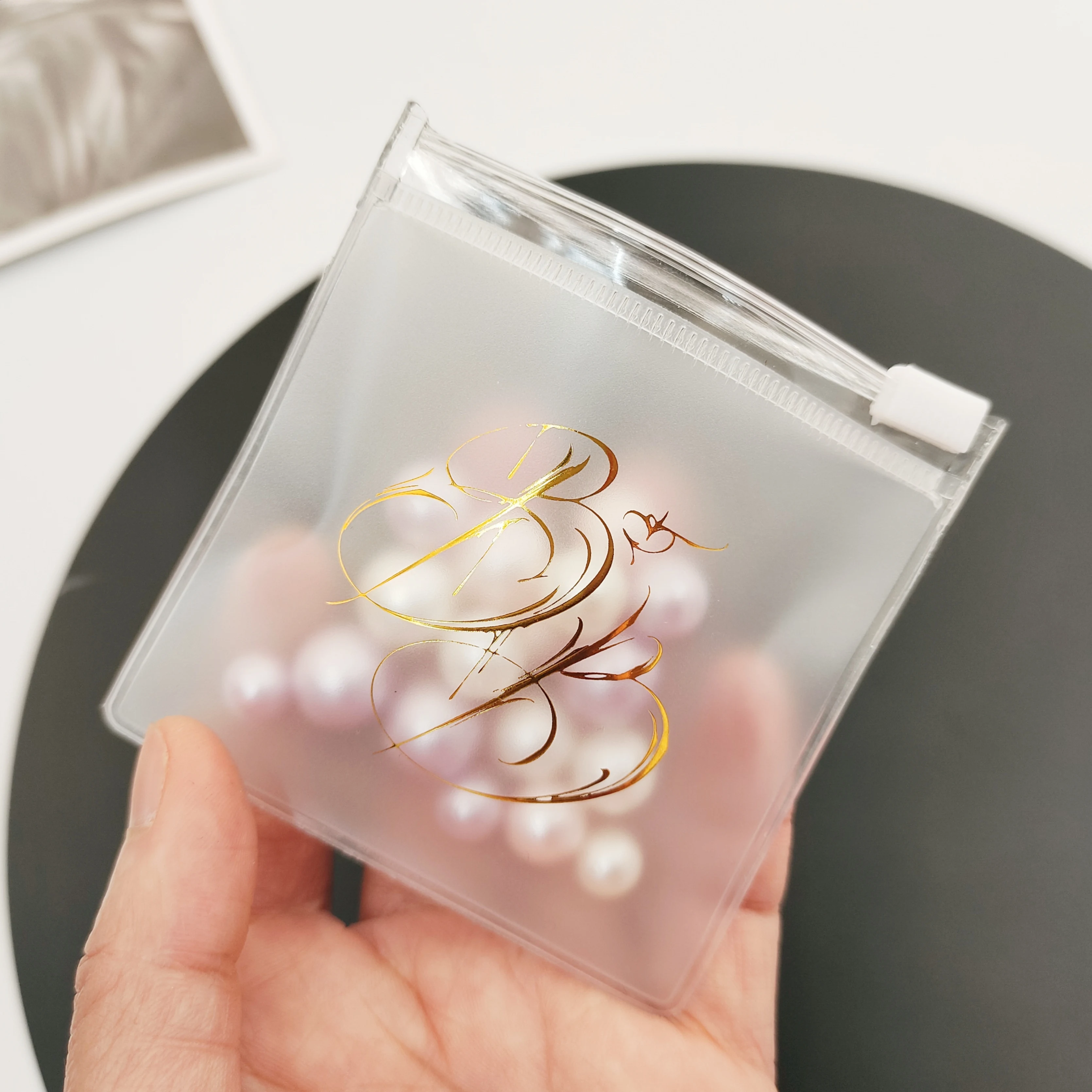 Free samples gold hot oil printing logo ziplock bag clear frosted pvc jewelry packaging & display pouch for packing jewelry