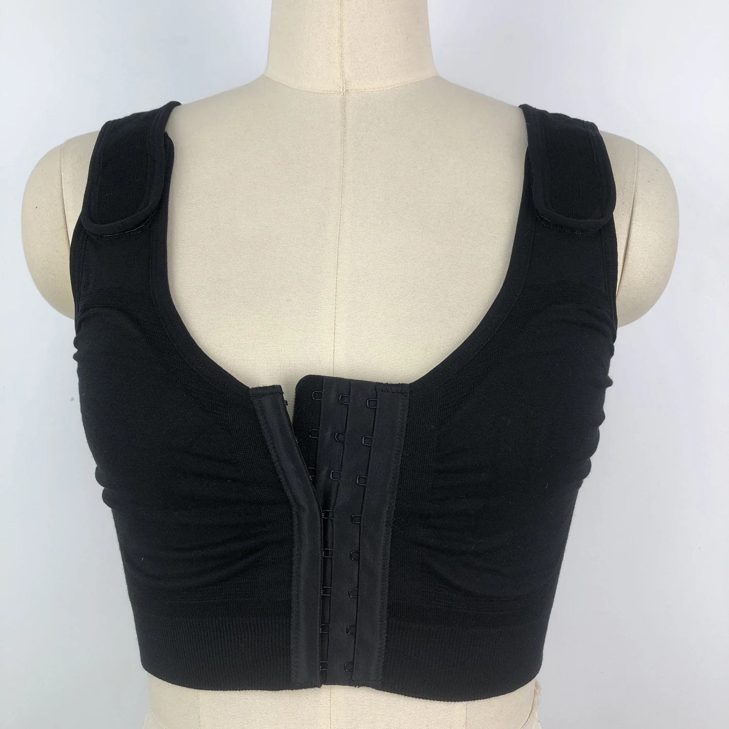 Sustainable bamboo wirefree seamless mastectomy bras hook and eye front closure post surgical support bra with adjustable straps