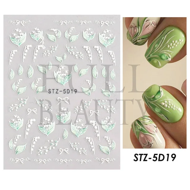 5D Embossed Nail Stickers White Lace Flowers Nail Art Decals Foils Sliders Winter Decorations Gel Polish Designer Dropshipping