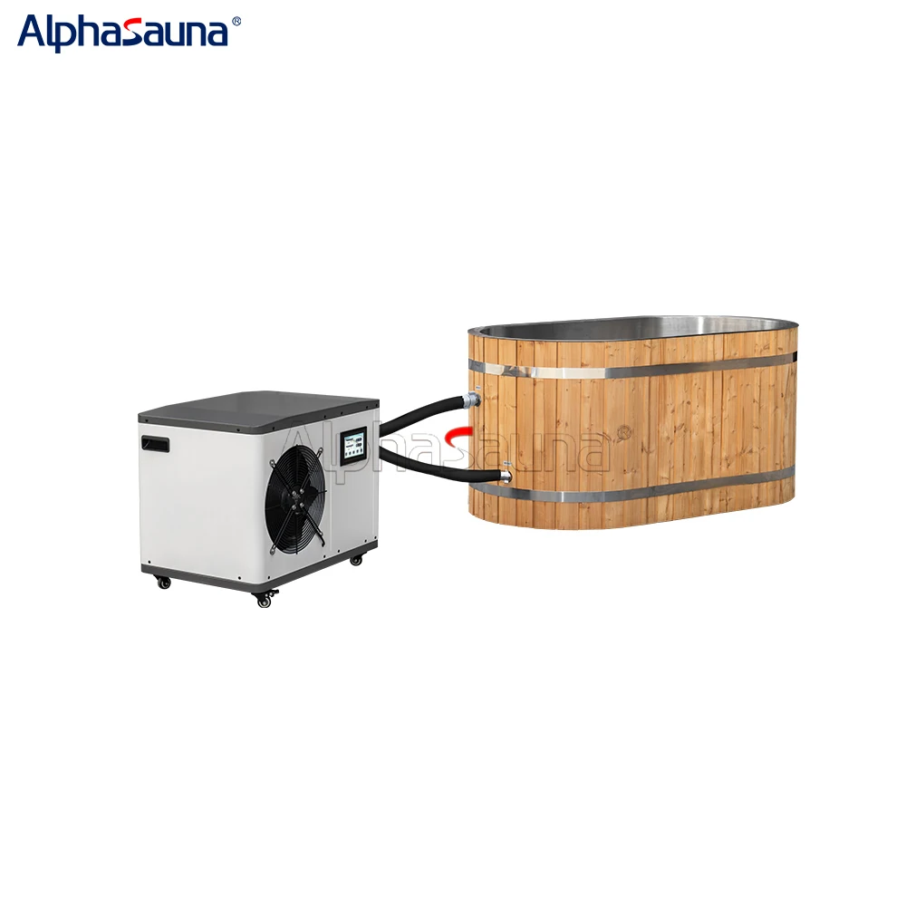 New Design 1 Person Wooden Small Premium Cold Plunge Tub Set With Chiller Optional And Standing Ice Bath Tub Customized Logo