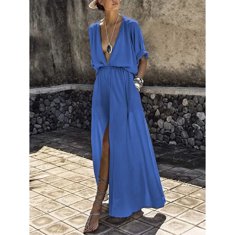 Длинные платья Женщины Макси платье скромное Vestido Sexy