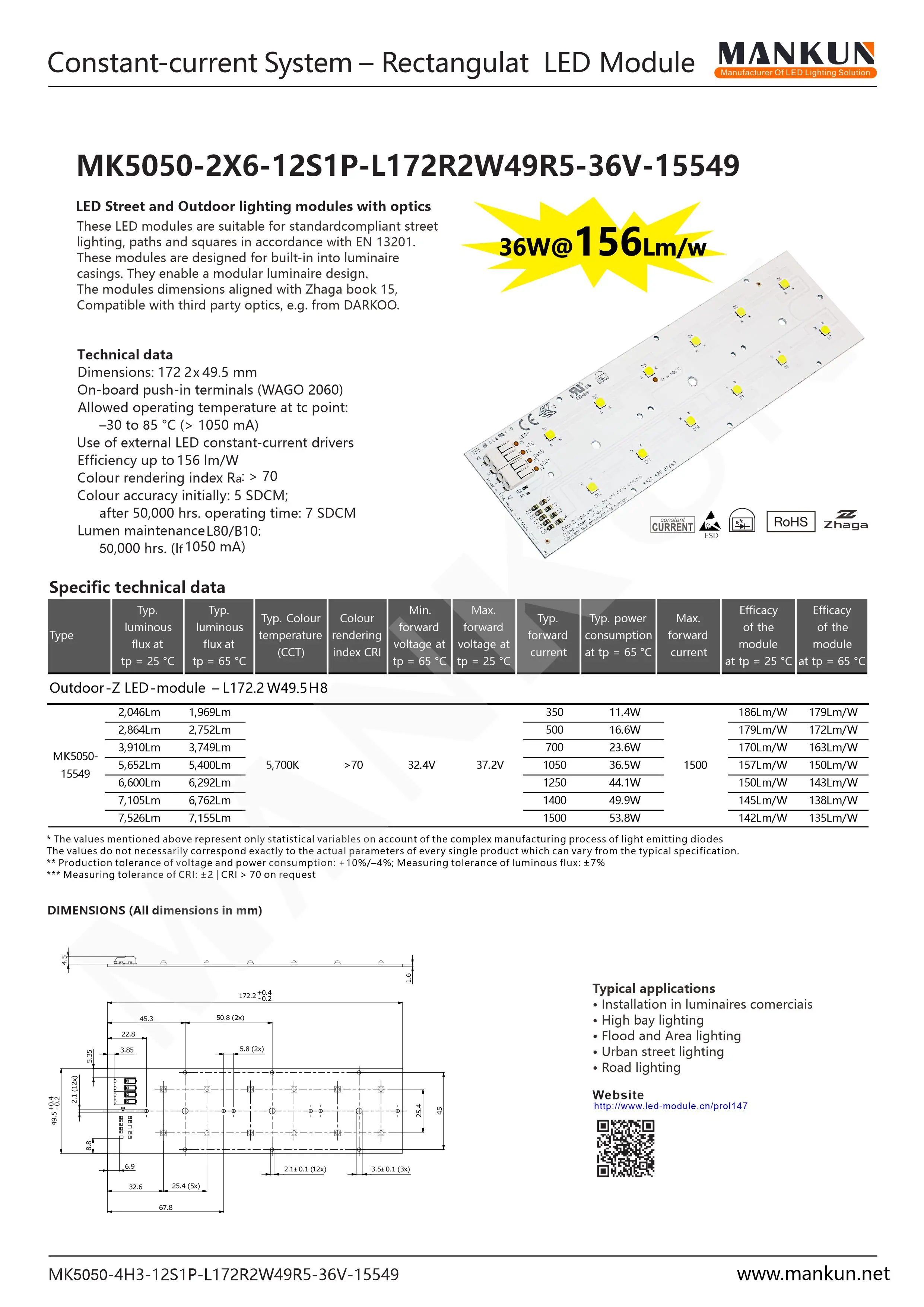Светодиодная печатная плата Zhaga smd 5050 36 Вт уличная лампа холодный белый Светодиодный уличный модуль