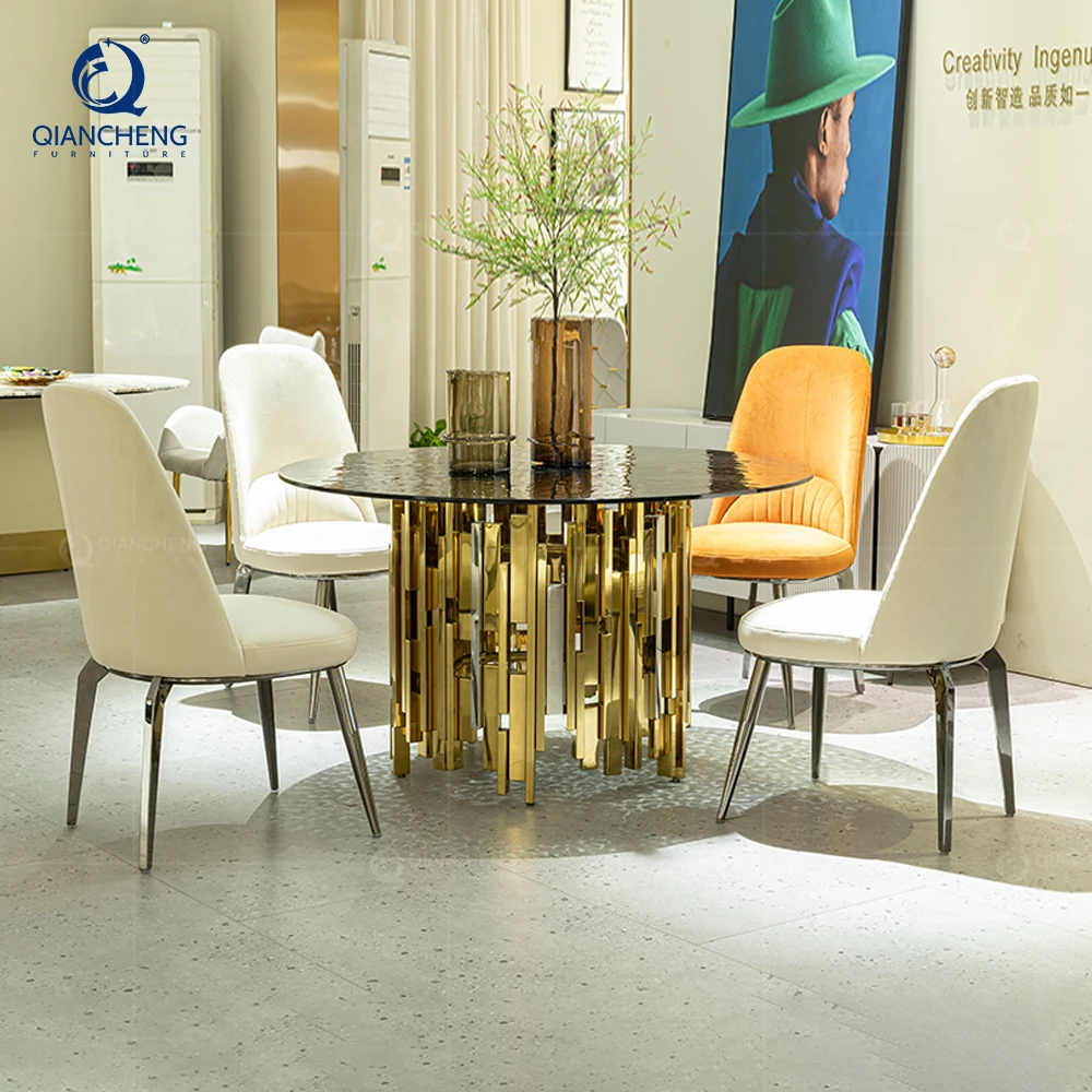 Vip plush dinning metal luxurious nordic sillas de lujo de acero inoxidable upholstered ding genuine leather dining room chairs