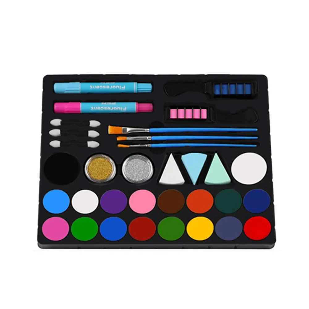 
Kids Face Painting Kit 40 Stencils,16 Water-Based Paint, Rainbow Cake Professional body panel, Halloween makeup 