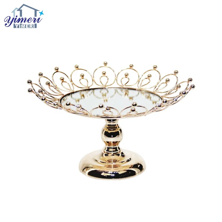 Creative Iron Metal Mirror Display Round Gold Dessert Cup Cake Stand for Living Room Decoration