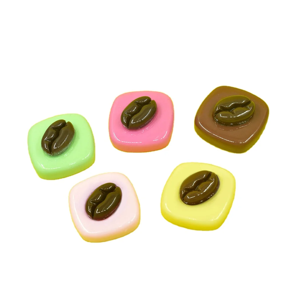 100PCS/BAG Pink Green Coffee Bean Chocolate Block Flatback Resin Charms For Slime Mobile Case Keychain DIY Craft Decoration