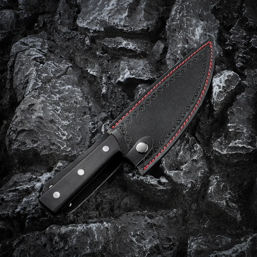 Belt Loop Portable Hunting Camping Outdoor Cooking Full Tang Wood Handle 8 Inch Serbian Chef Knife With Cover