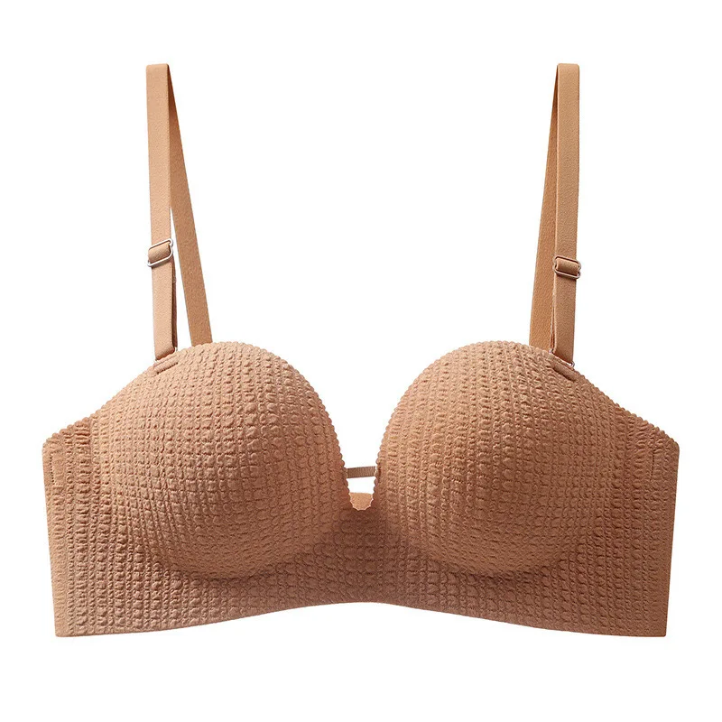 One piece seamless underwear small chest gathered show size no steel ring support shaped anti slip anti sagging bra