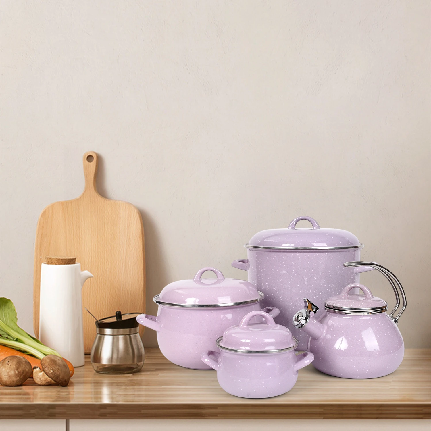 Kimstar Wholesale Custom Violet Induction Pre-Seasoned Enamel Cast Iron Dutch Oven Use With Skillet Lid Set