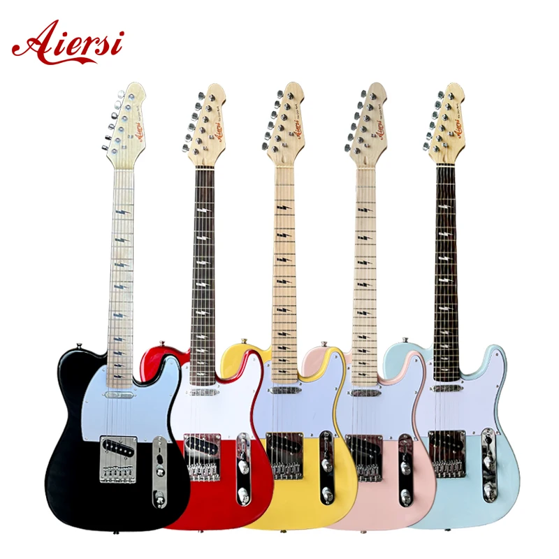 [Video Demo] Faster delivery Aiersi factory custom brand OEM good quality colour solid wood lightning design TL electric Guitar