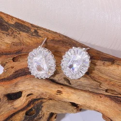 Korea Cubic Zirconia Rhodium Plated Zinc-Copper Fashion Custom Available Silver Stud Earrings jewelry women