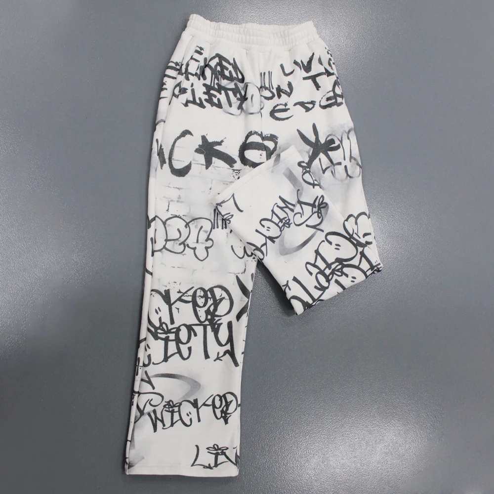 Custom Streetwear Heavyweight Vintage Washed Printed Drawing Hoodies Sweatpants Pants Set Mens Hoodie Manufacturers