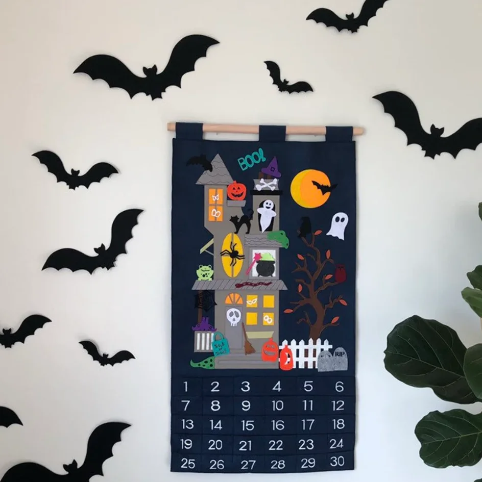 NEW felt Halloween advent calendar holiday countdown wall hanging decor kids toys pumpkin ghost bat