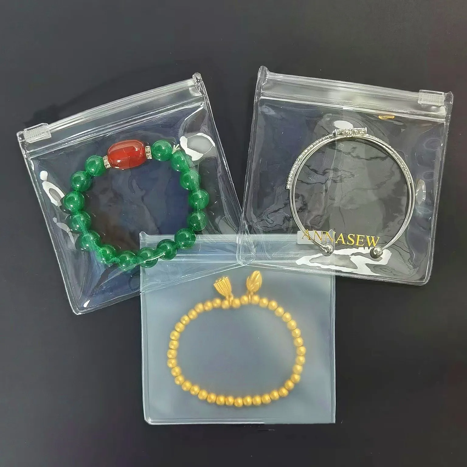 Zip Lock Custom Printed Logo Clear PVC Jewelry Frosted Plastic Bag with Slider Zipper EVA Mini Jewelry Bag With Logo
