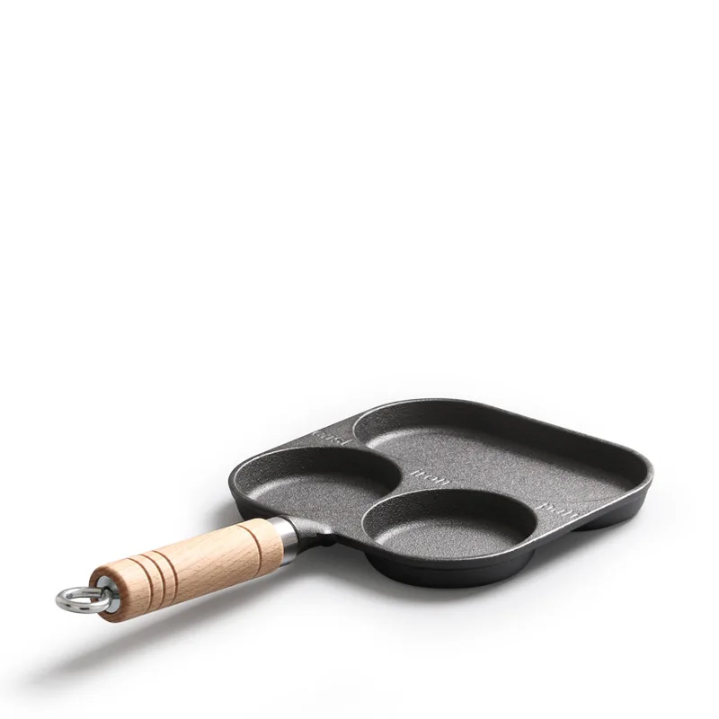 Pre-Seasoned Cast Iron Bakeware 3-Hole Egg Pancake & Steak Frying Pan Metal Cake Mould for Cooking