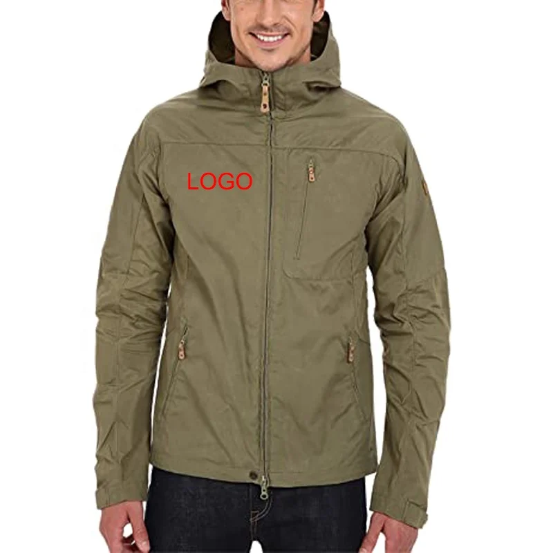 custom comfortable and light Fixed hood Two way zipper multiple pockets water  windproof mens outdoor jacket