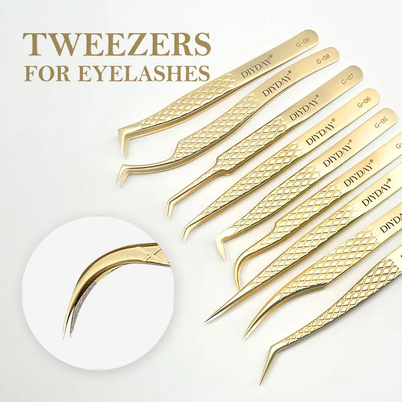 DIYDAY Eyelash Beauty & Tools Gold Stainless Steel Curved Tweezers for Eyelash Extension No reviews yet