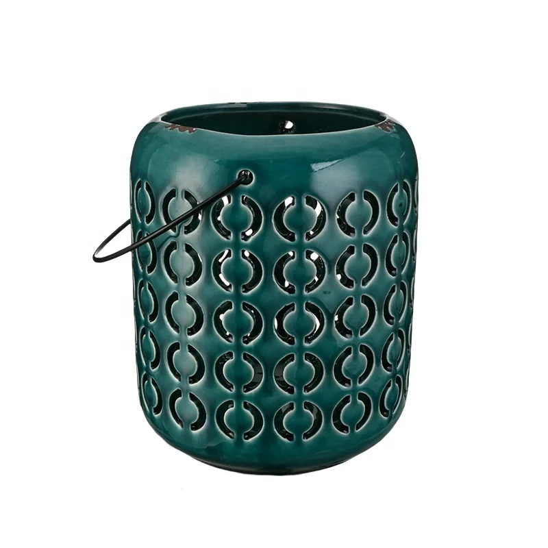 EAGLEGIFTS Custom Design Vintage Rustic Hollow Ceramic Candle Lantern Nordic Small Pottery Container Candle Holders Decorative
