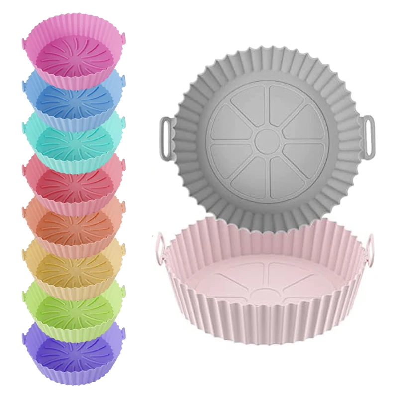 8 дюймов Bpa бесплатная Пищевая силиконовая корзина лотки коврики формы для фритюрницы