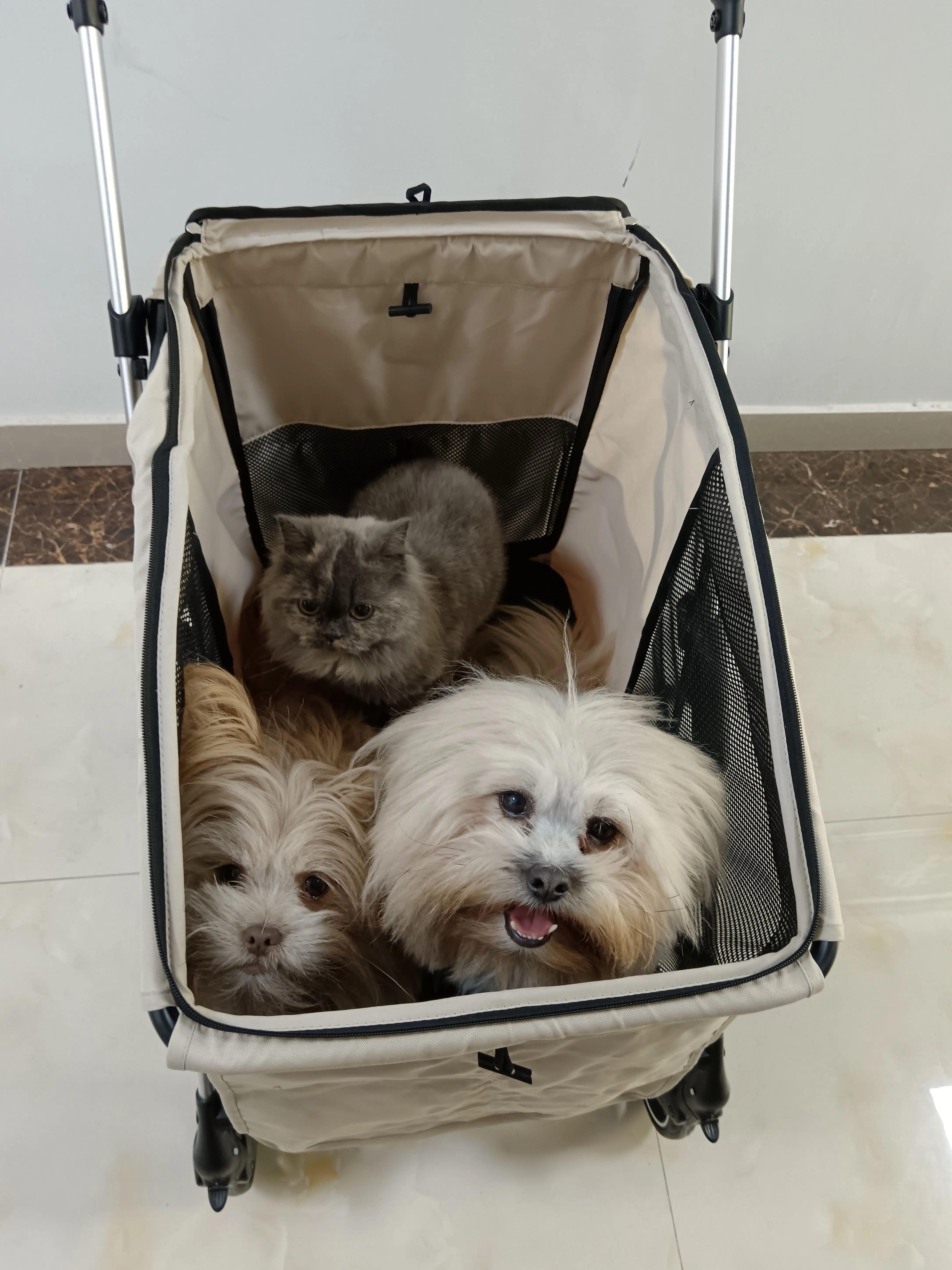 OEM Manufacturer Large Dog Stroller Luxury Aviation Aluminum Folding Breathable Material Pet Stroller for Big Dog Outdoor Use