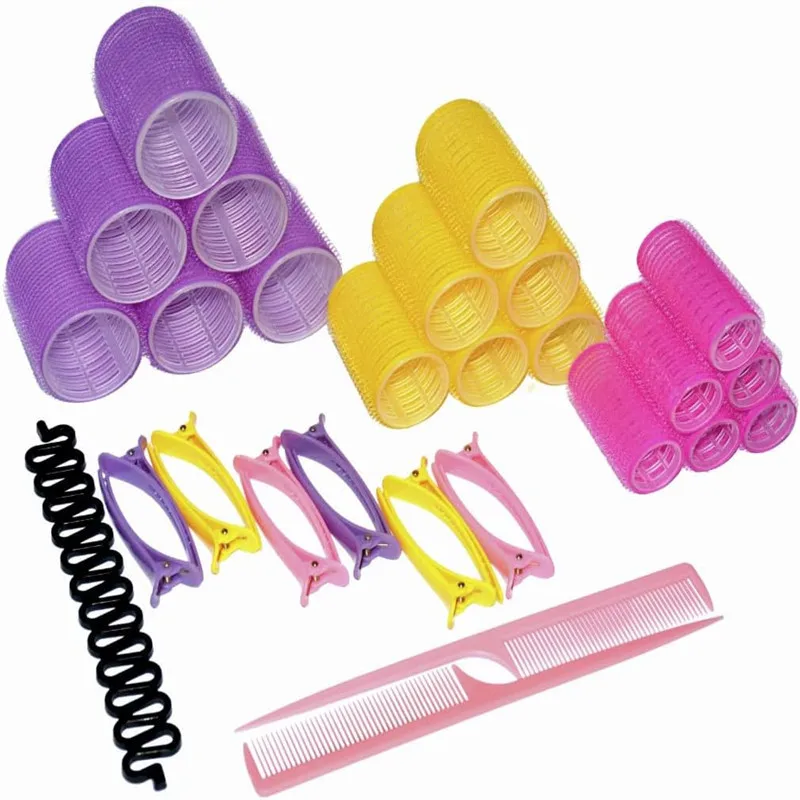 salon curlers nylon magic self grip hair rollers for blowout look custom 35 pcs no heat plastic hair rollers with pins comb set