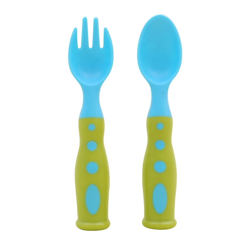 
Baby products wholesale new PP two color cartoon Spoon Baby Training spoon, fork optional color 