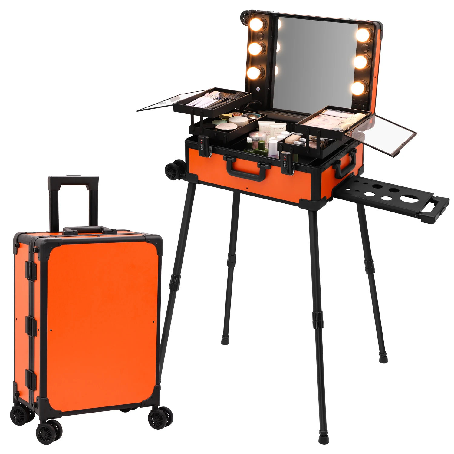 22 inch Aluminum Lighted Makeup Case Makeup Station with Speaker Mirror Lights for Makeup Artist