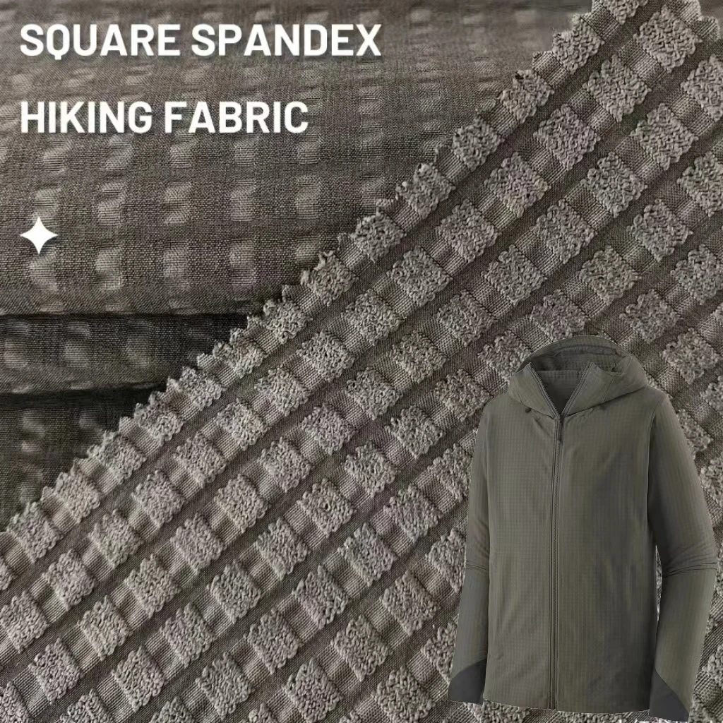 Polyester ammonia elastic hoodie style square grid mountain fabric suitable for outdoor jackets