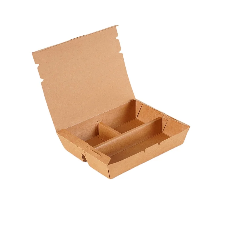 To-Go Takeout Brown Kraft Paper Disposable Box Container 3 Compartment