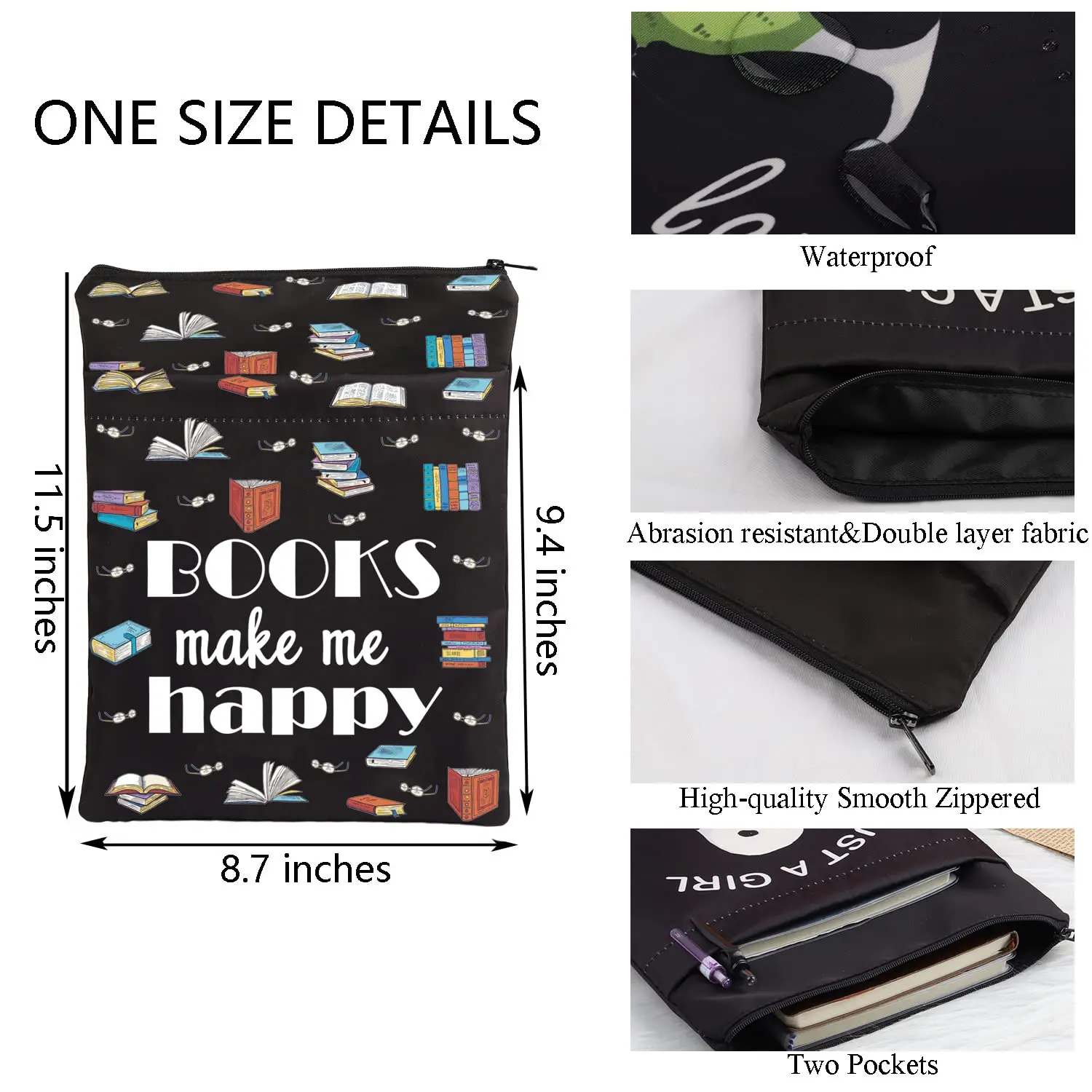 Customizable canvas book cover gift comic book protective bag with zipper reader book sleeve