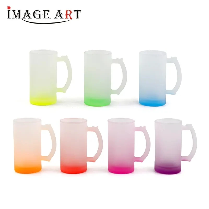 16oz colorful Sublimation Glass Frosted Beer Mug with Handle